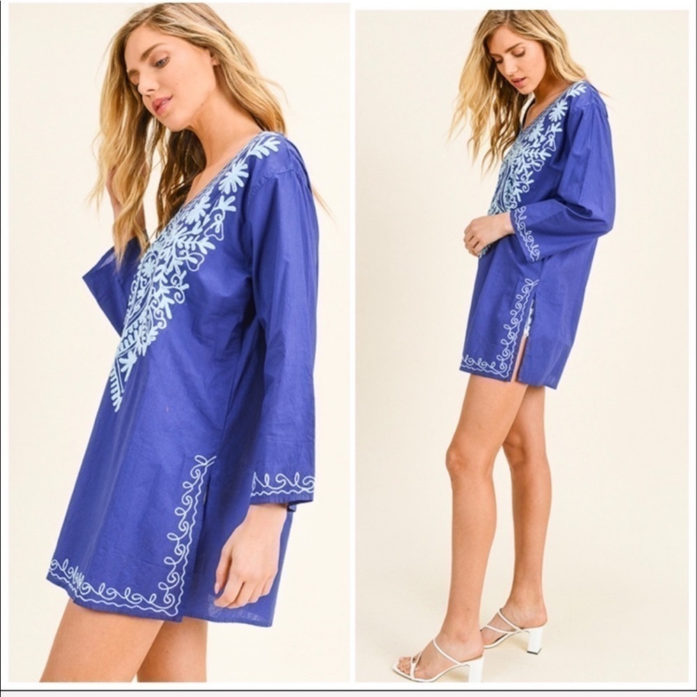 Montrez colbalt blue V-neck beach boho dress - Picture 4 of 8